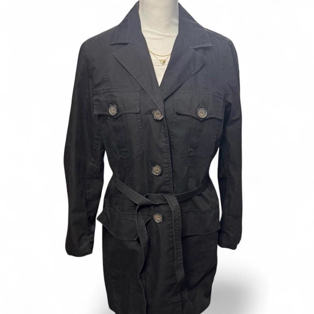 dennis basso Black Belted Trench Coat